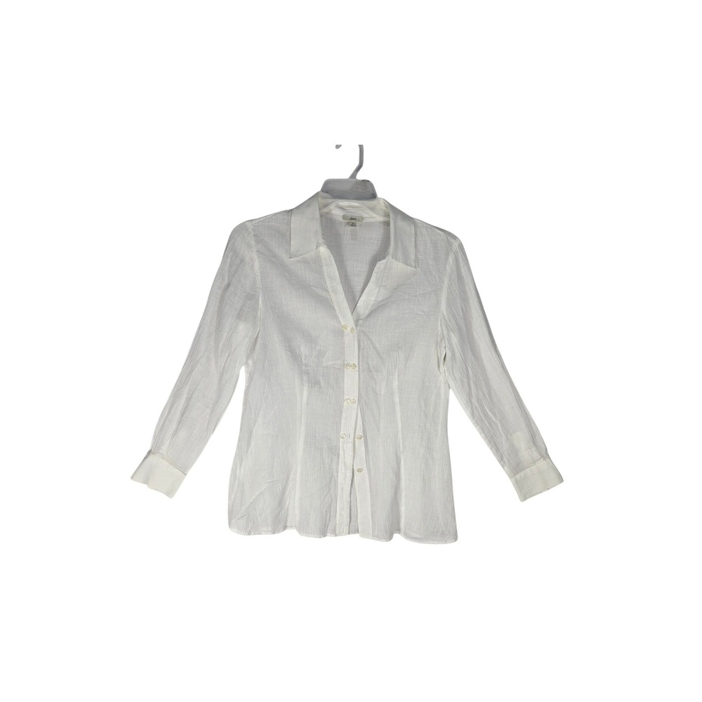J. Jill Button-Down Women S White Cotton Ramie Long Sleeve Textured Gauzy